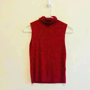Sleeveless Red Sparkly Cowl Neck Top